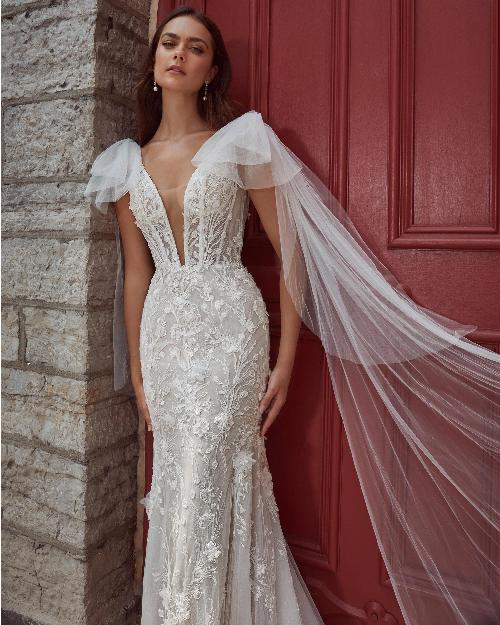 124127 lace mermaid wedding dress with shoulder cape and tank straps1